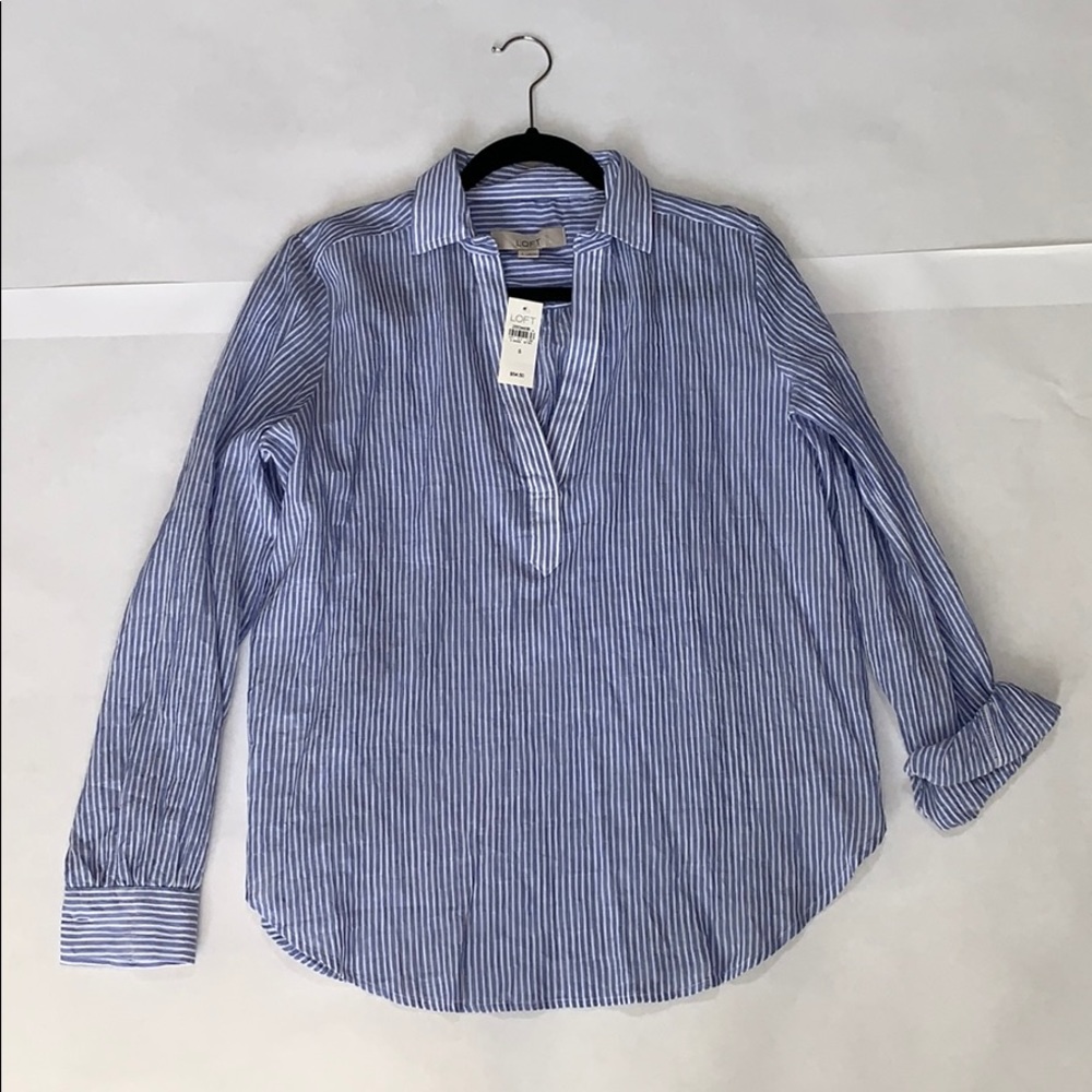 Loft • Blue and White Striped Blouse